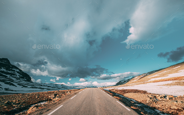 Aurlandsfjellet, Norway. Open Road Aurlandsfjellet. Scenic Route Road In Summer Norwegian Landscape - Stock Photo - Images