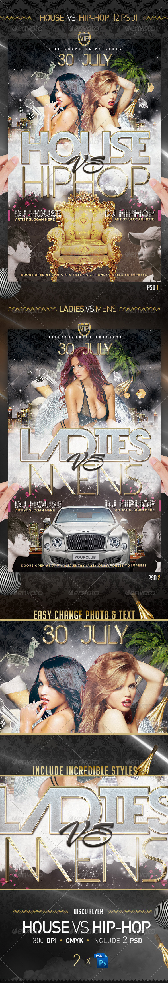 House VS Hip Hop Flyer Party Template - Flyers Print Templates