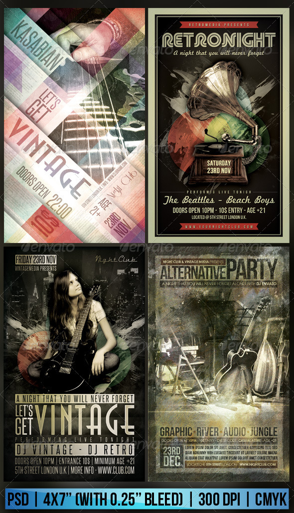 Vintage / Retro Flyer Bundle - Clubs & Parties Events
