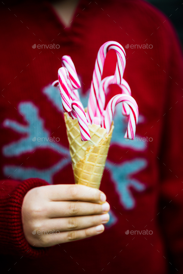 Candy Canes in an Ice Cream Waffle Cone