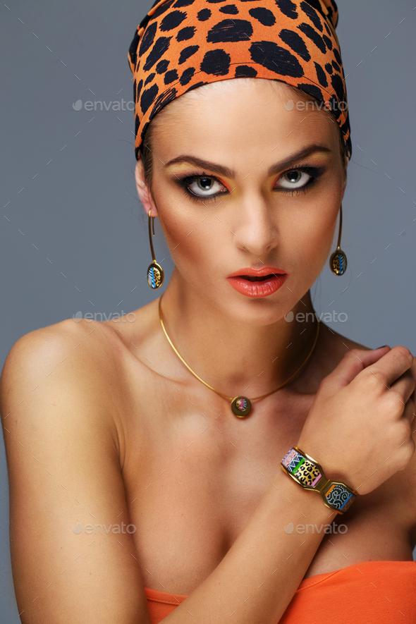 Portrait of woman with exotic make up. - Stock Photo - Images