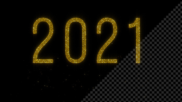Year 2021 - Shiny Golden Glitter Text with Transparency - HD