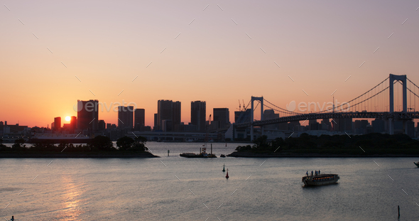 Tokyo Japan 01 July 19 Odaiba City Landscape At Sunset Stock Photo By Leungchopan