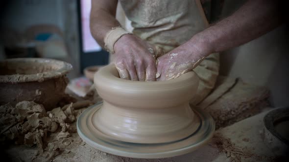 Working in Traditional Pottery, Closeup View