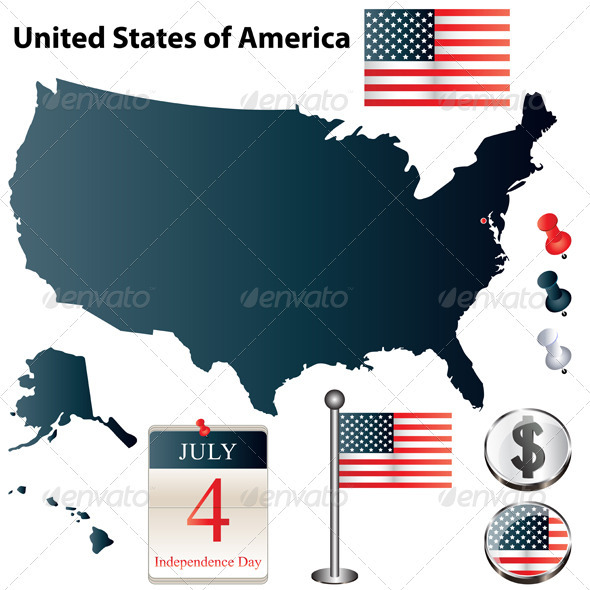 USA country shape with flags - Travel Conceptual