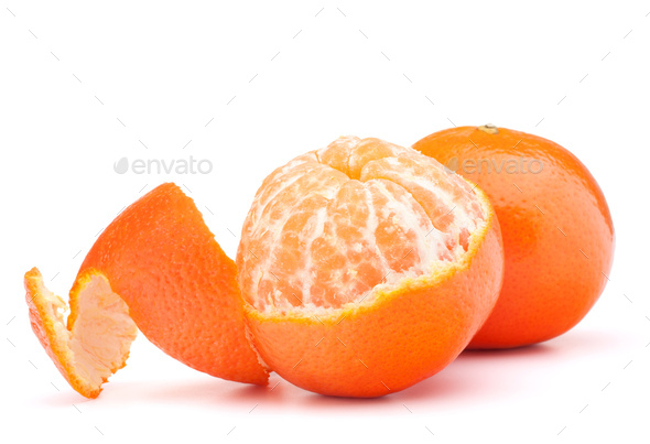 Peeled tangerine or mandarin fruit - Stock Photo - Images