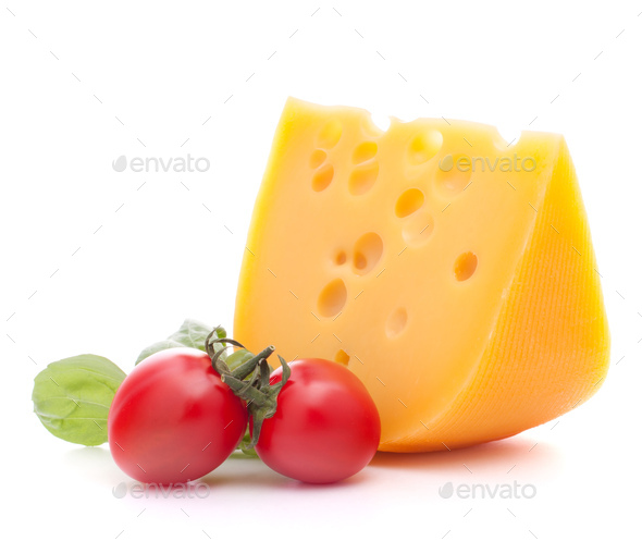 Cheese and basil leaves still life - Stock Photo - Images