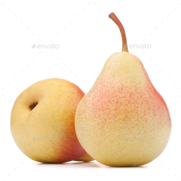 Ripe pear fruit isolated on white background cutout - Stock Photo - Images