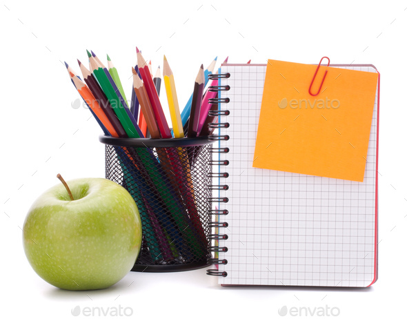 blank notebook sheet and apple. - Stock Photo - Images