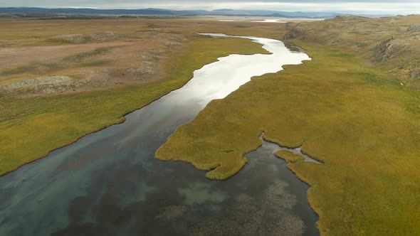 Aerial View Of River Valley In Iceland