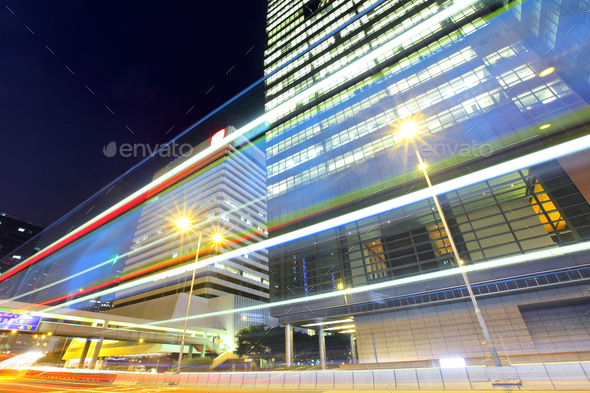 Fast moving car light in city - Stock Photo - Images