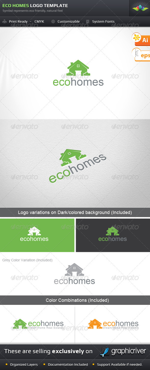 Eco Homes Logo Template - Buildings Logo Templates