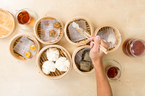 Top view of eating dim sum - Stock Photo - Images