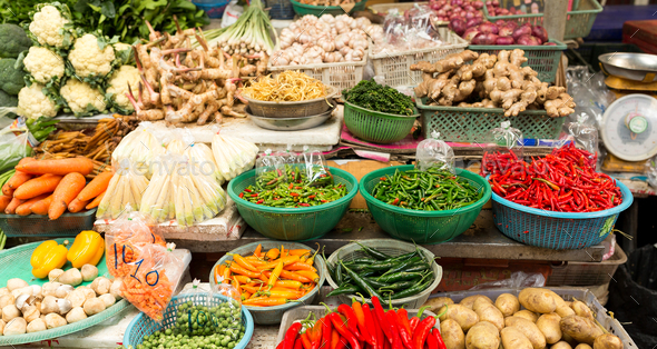 Street market with variety vegetable - Stock Photo - Images