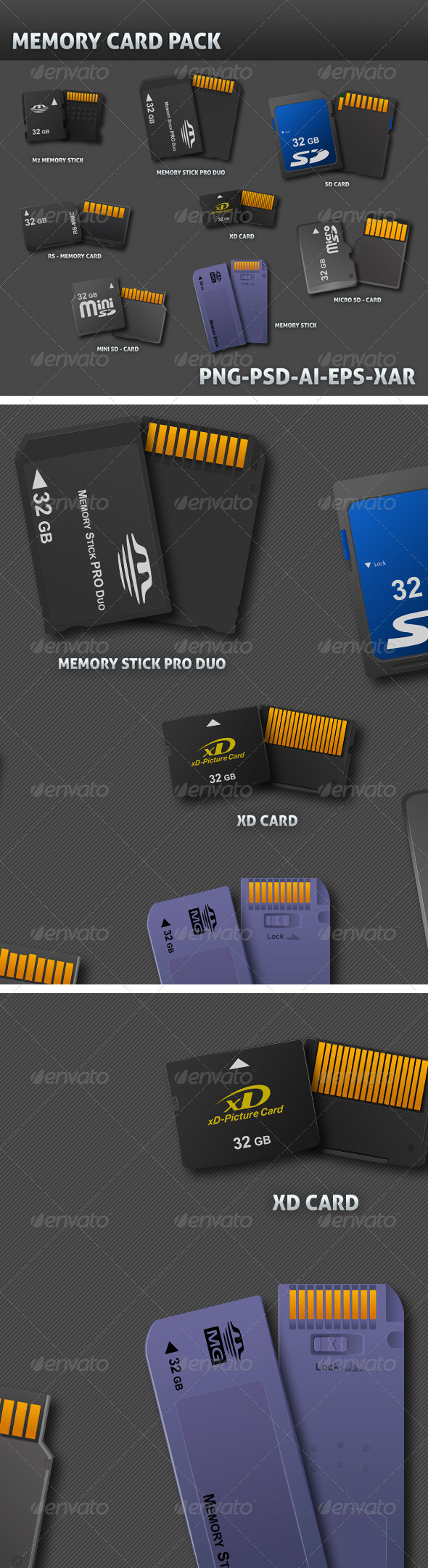 8 Realistic Memory Card 3D Vector - Objects Illustrations