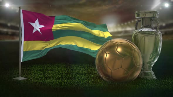 Togo Flag With Football And Cup Background Loop 4K alt