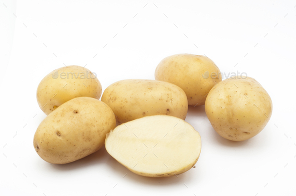 Quality of potatoes erou.  isolated on white background - Stock Photo - Images