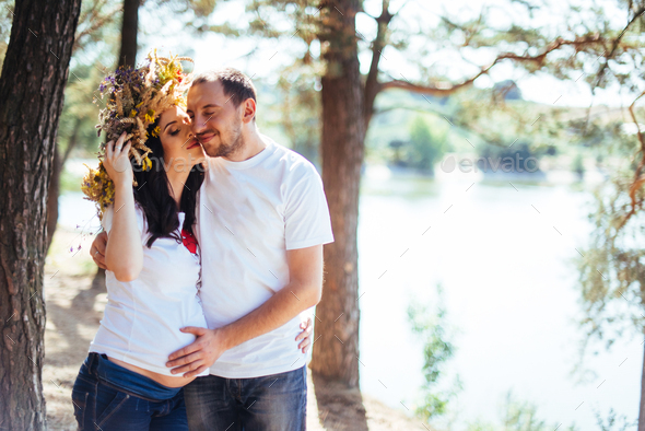 young happy couple waiting baby - Stock Photo - Images