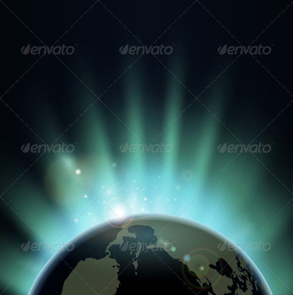 Sunburst over the world globe - Backgrounds Business