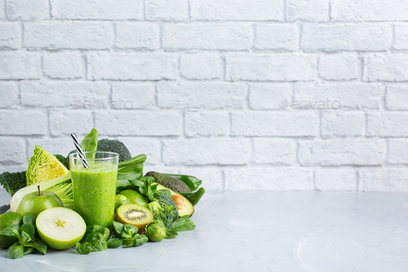 Green smoothie with vegetables for healthy, raw, vegan diet - Stock Photo - Images