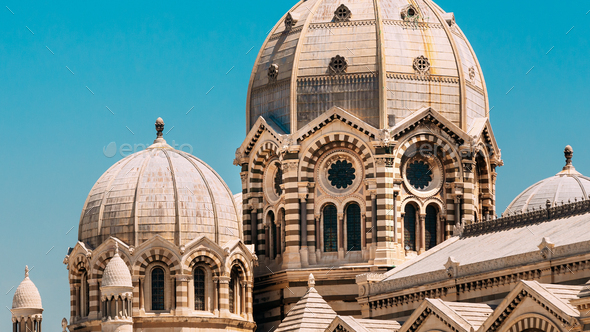 Marseille, France. Domes Of Cathedral De La Major - Church And Landmark In Marseille, France - Stock Photo - Images