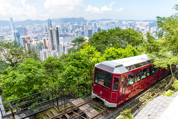 Victoria Peak Tram and Hong Kong city skyline - Stock Photo - Images