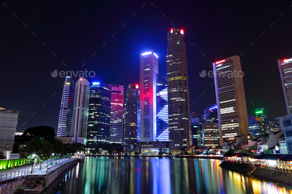 Singapore cityscape at night - Stock Photo - Images