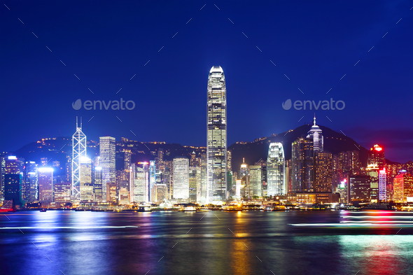 Hong Kong city at night - Stock Photo - Images