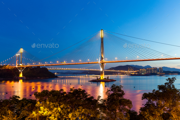 Cable stayed bridge in Hong Kong - Stock Photo - Images