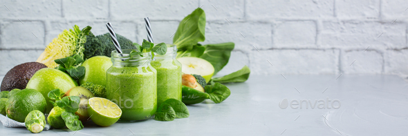 Green smoothie with vegetables for healthy, raw, vegan diet - Stock Photo - Images