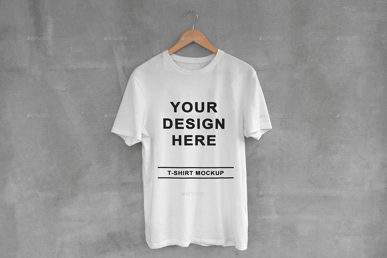 White T-Shirt on Hanger with Concrete Background Mockups, Graphics