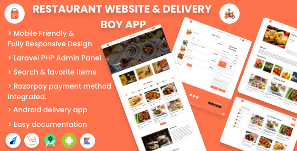 Single restaurant food ordering Website and Delivery Boy App with Admin Panel