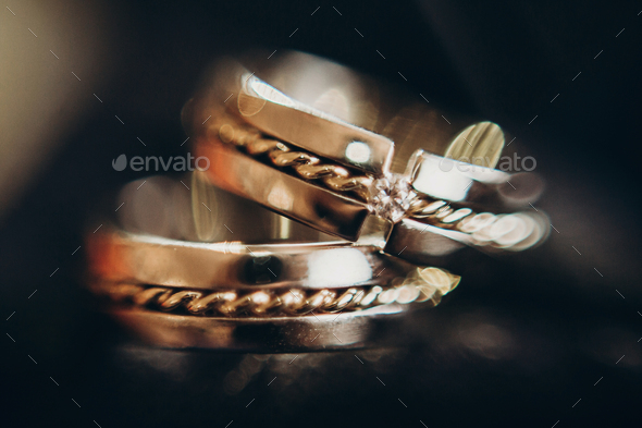 wedding golden rings with diamond - Stock Photo - Images