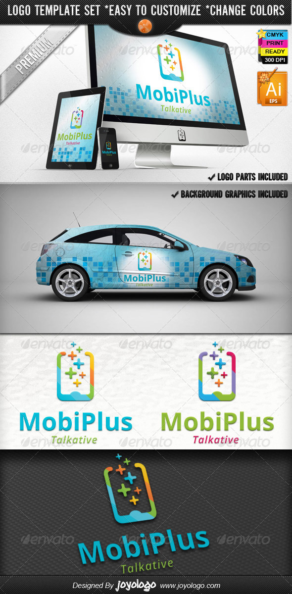 Cellular Phone Application Mobile Plus Logo Design - Objects Logo Templates