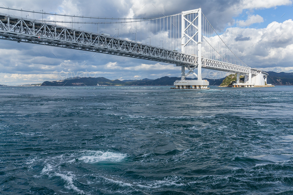 Onaruto Bridge and Whirlpool with blue sky - Stock Photo - Images