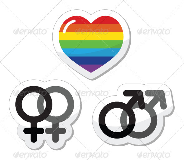 Rainbow heart, male and female symbols - People Characters