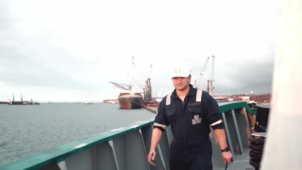 Marine Deck Officer or Chief Mate on Deck of Offshore Vessel or Ship alt