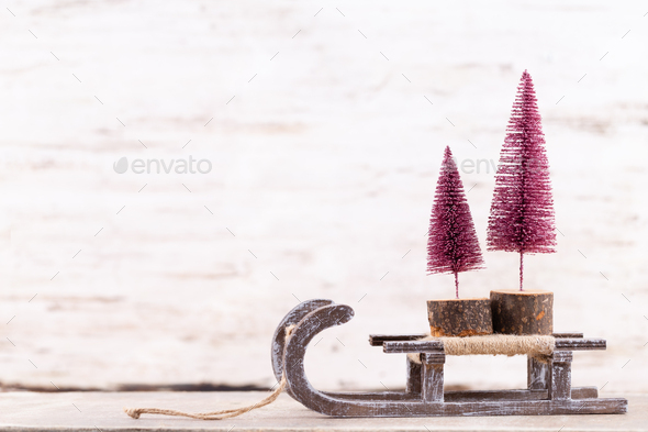Christmas tree composition on wooden background. - Stock Photo - Images
