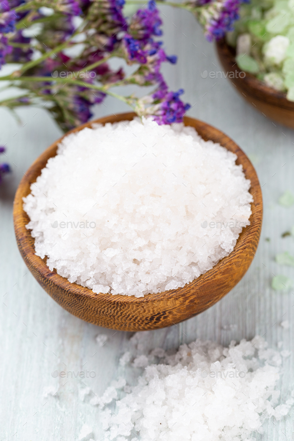 Spa setting with natural sea salt. - Stock Photo - Images