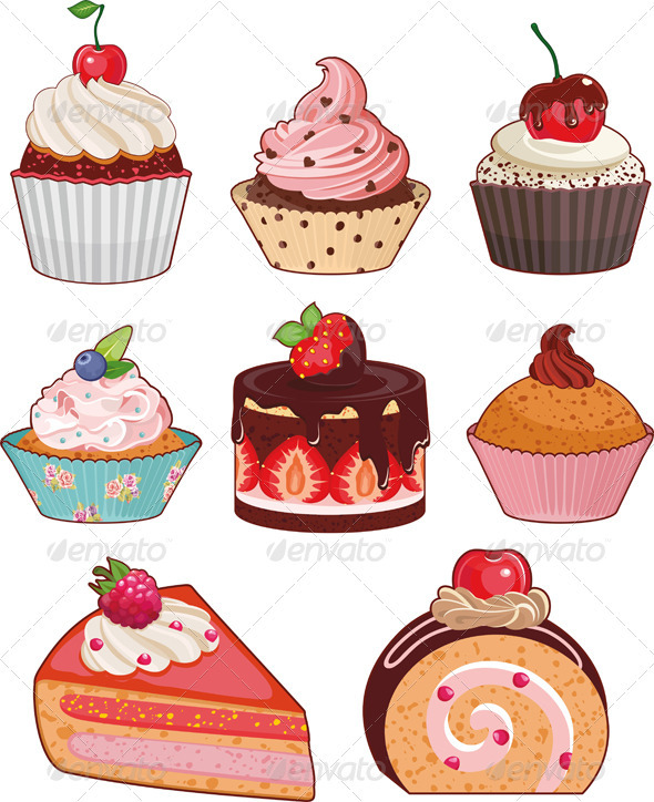 Cake Set Isolated - Food Objects
