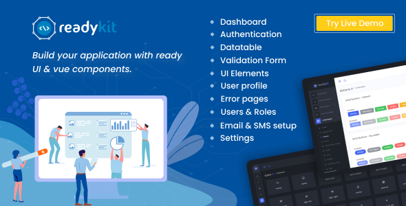 ReadyKit –  Admin & User Dashboard Templates (with functionality) for Laravel + Vue App Development