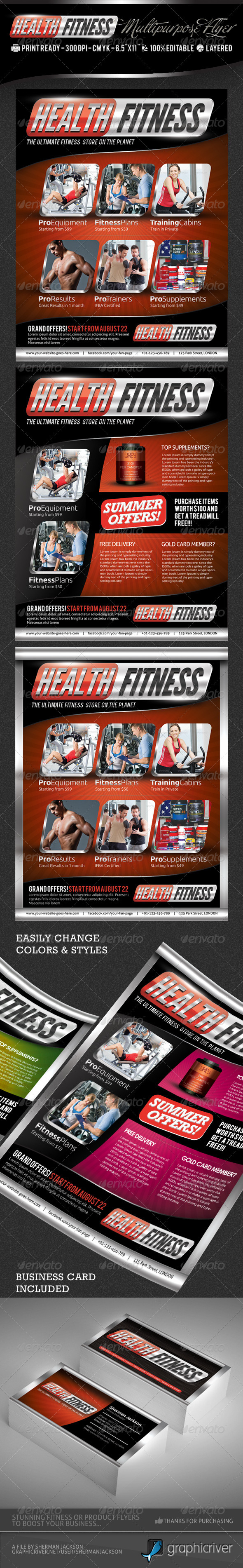 Health & Fitness Pro Flyer & Business Card PSD - Commerce Flyers