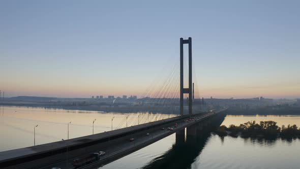 Kyiv Bridge Sunset City Traffic