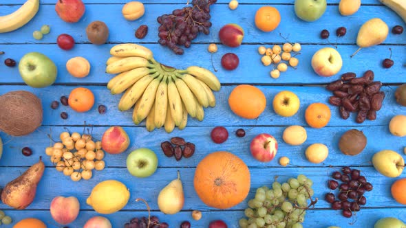 Fruits on Blue Ecological Background