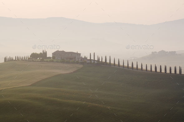 Tuscan Farmhouse at Dawn - Stock Photo - Images