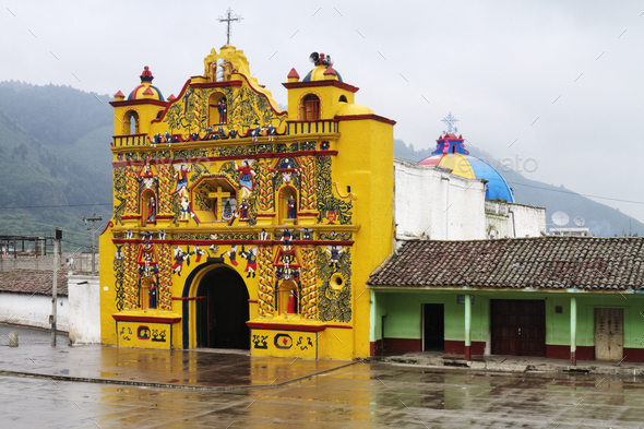 Colorful Church of San Andres Xecul - Stock Photo - Images
