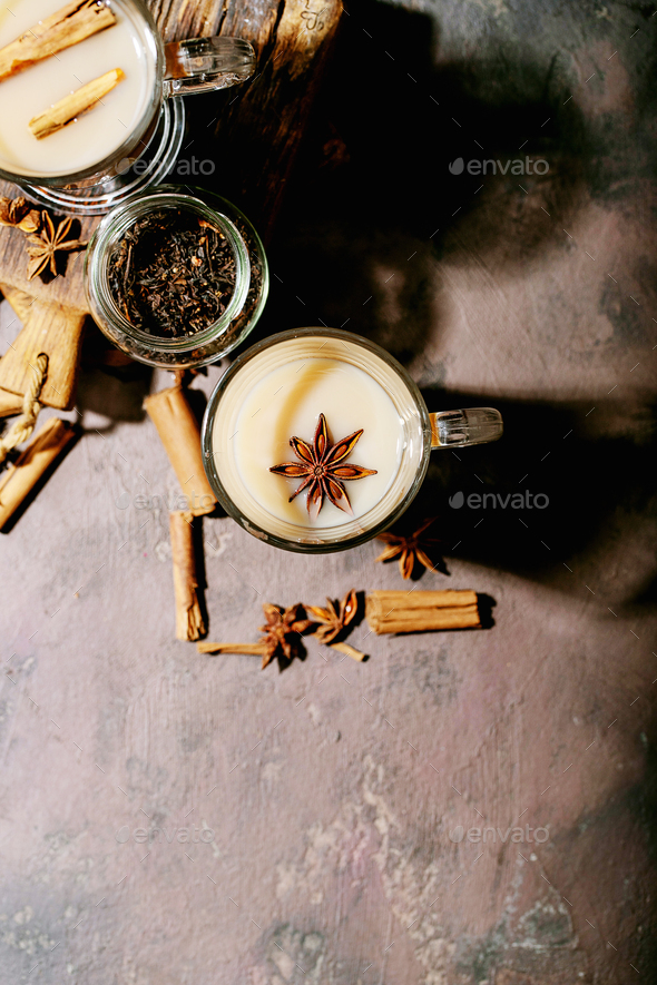Masala chai served with cinnamon - Stock Photo - Images