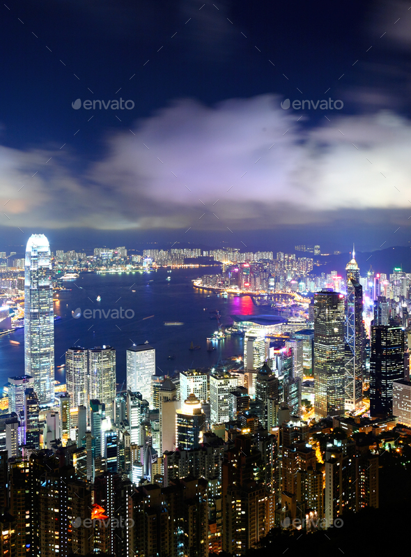 Hong Kong downtown at night - Stock Photo - Images