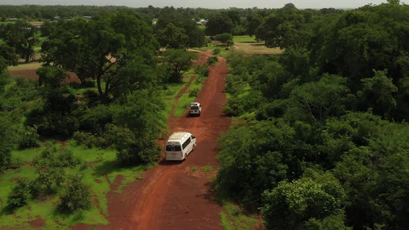 Africa Mali Red Road Forest And Traveling Aerial View