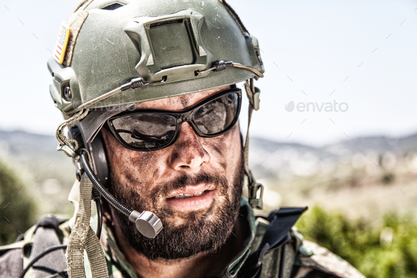 Army soldier, modern combatant shoulder portrait - Stock Photo - Images